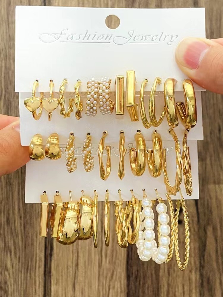Everyday Wear Unique and Fashionable 17 Pairs Hoop Earrings Set