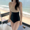 Swimsuit Women's New Style Contrasting Color Temperament High Waist One-piece Bikini Covering Belly and Slimming