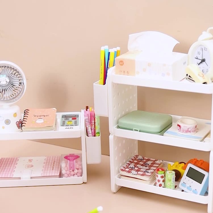 Kawaii 3 Tier Drawer Type Storage Box with Side Compartments Stationery Makeup Desk Organizer - Image 4