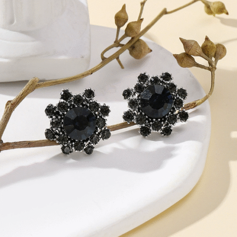 Black Flower Fashionable Korean Earrings for Women